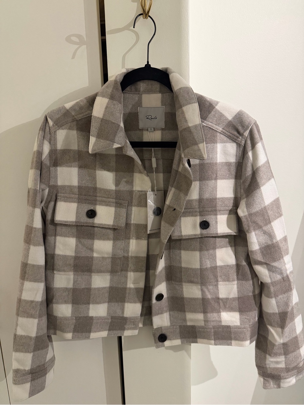 Rails Plaid Utility Jacket in Beige and White